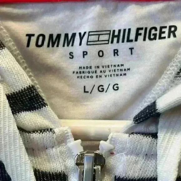 NWT! TOMMY HILFIGER Hooded Jacket/Sweatshirt/Hoodie Navy/White Stripe Size Large - Picture 7 of 16